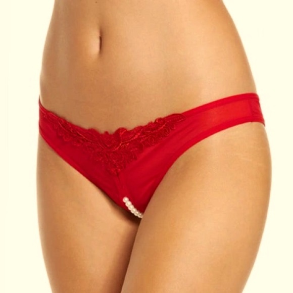 Pearl Trim Open Gusset Mesh Thong - Picture 1 of 4